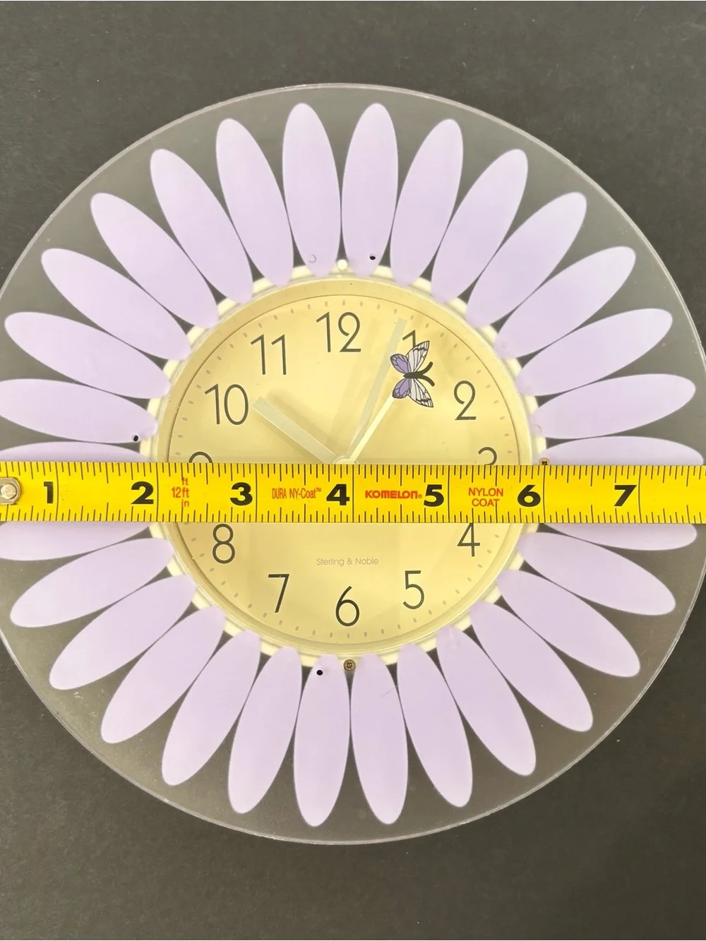 Sterling & Noble Purple Flower Wall Clock Butterfly Hand Arabic Analog WORKS